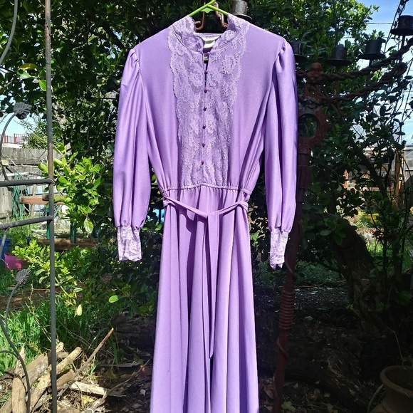 Vintage 1970s Lavender Romantic Folklore Dress - Picture 6 of 8